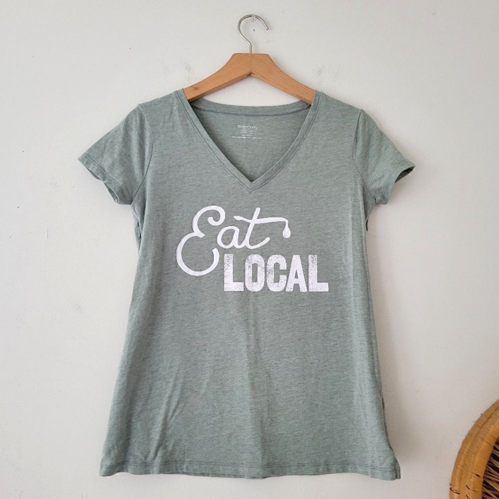 Motherhood Maternity Nursing Tee Eat Local Sage Green XS